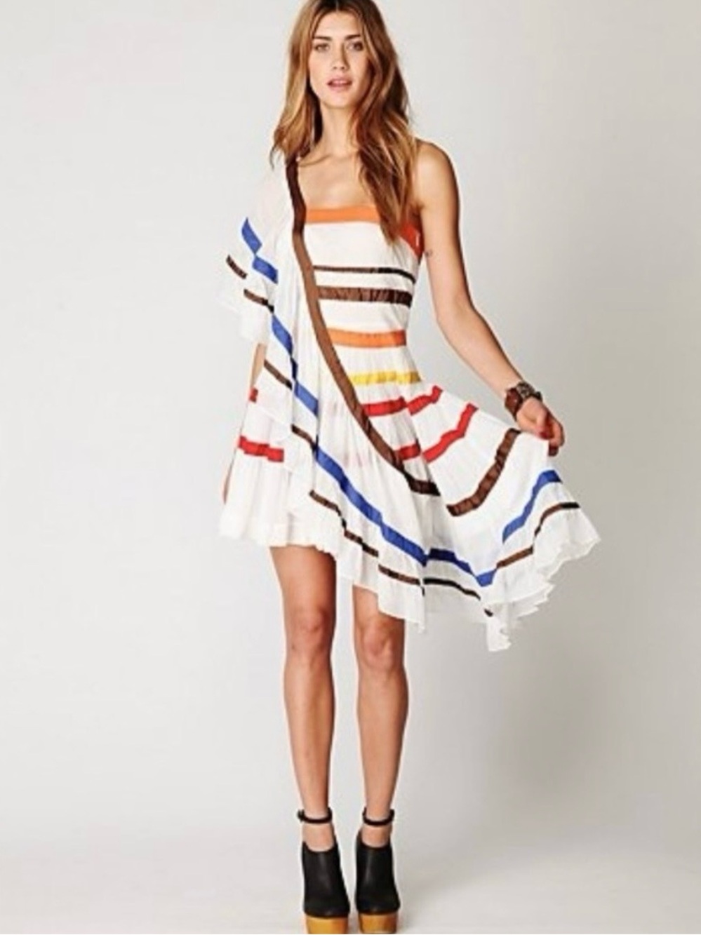 Free People Striped Multicolor Asymmetrical One Shoulder Size XS